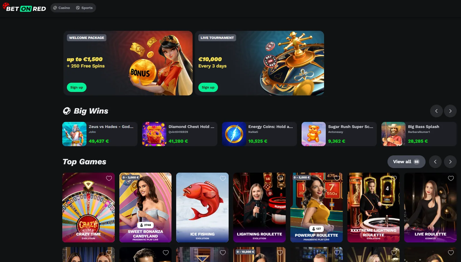 BetOnRed Casino bonuses and top games